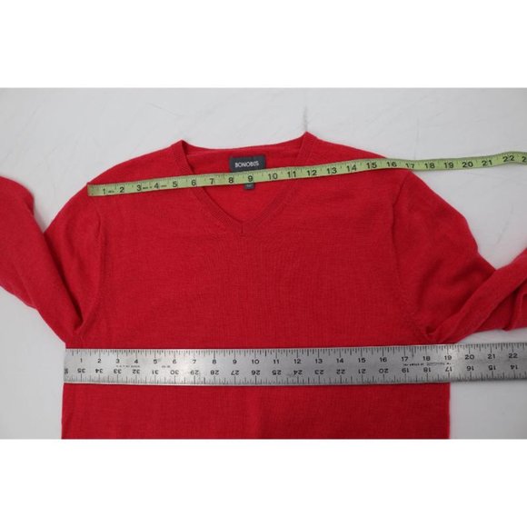 bonobos sweater Mens Large V-neck slim fit red merino wool knit jumper solid - Picture 9 of 9